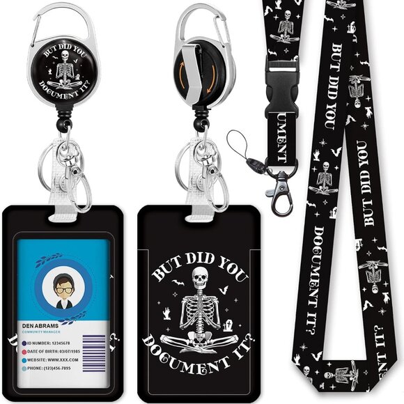 Skeleton Skull Lanyards for Id Badges, Cute Funny ID Badge Holder with Lanyard B - Picture 1 of 6